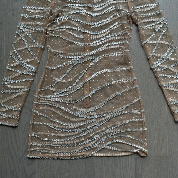 Retrofete RAES Sheer Crystal Long Sleeve Nude Mini Dress Embellished - XS - Picture 5 of 7